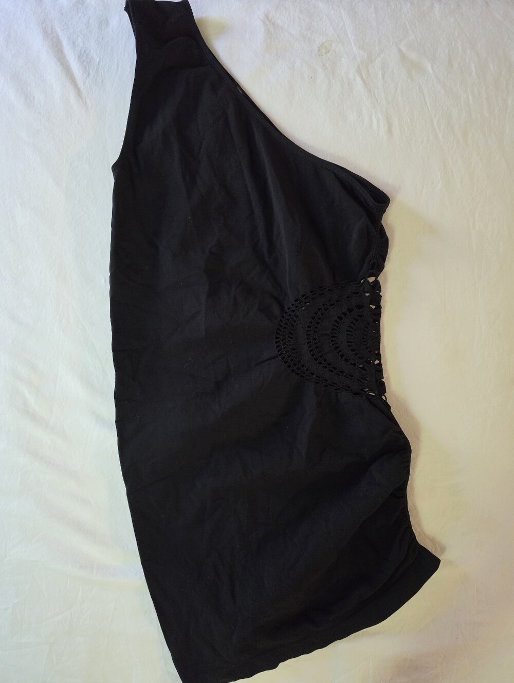 Vintage GUESS by Marciano Black One Shoulder Crochet Cutout Tunic Top M L